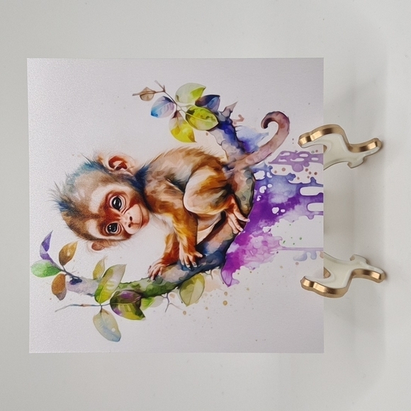 4x4 Baby Monkey Chimpanzee‎ Watercolor Nursery Room Art Oil Painting Print - Picture 6 of 6